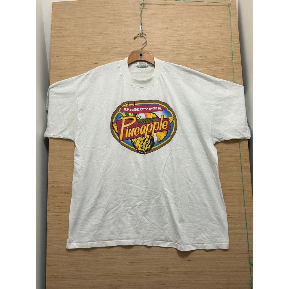 Vintage Jerzees DeKuyper Tropical Pineapple Graphic‎ T-Shirt Mens XL White 90s